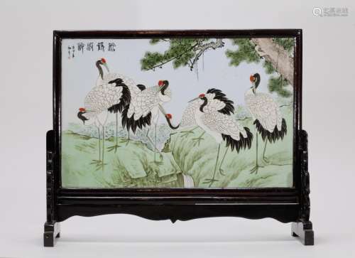 20th C. Chinese Hand Painted Table Screen