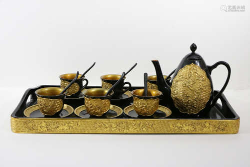 A Set of Lacquer Tea Set w/ Spoon