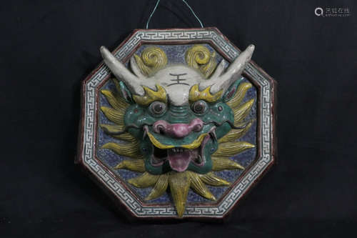 Chinese Porcelain Lion Head Wall Deco