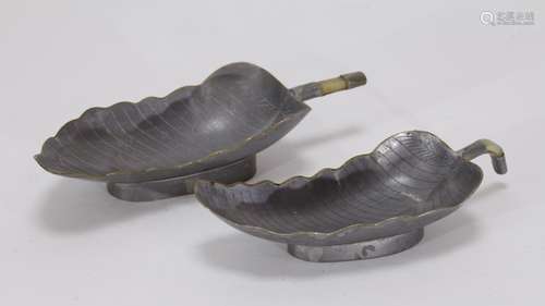 Pair of Chinese Pewter of Leaf Design