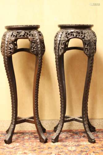 Pair of Antique Chinese Wood Stand with Marble Top