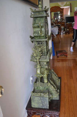 Chinese Export Spinach Jade Tower Clock