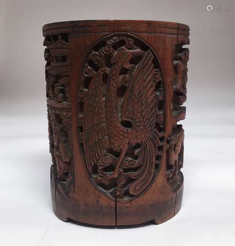 18/19th C. Chinese Bamboo Carved Brush Pot