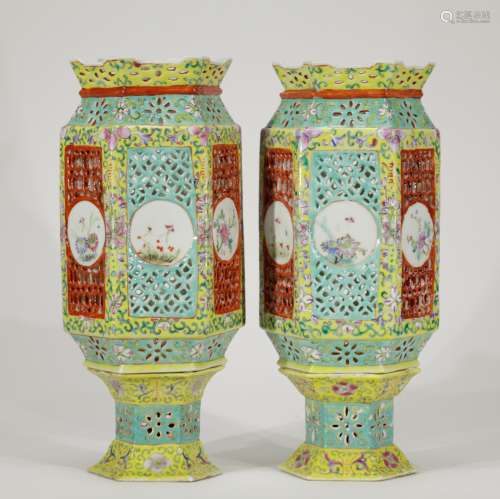 Pair of Chinese Famille Rose Candle Cover