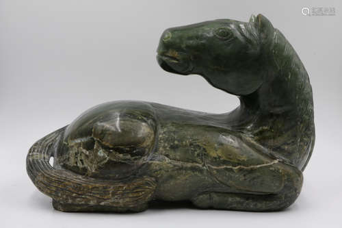 Chinese Spinach Jade Carved of a Horse Seated