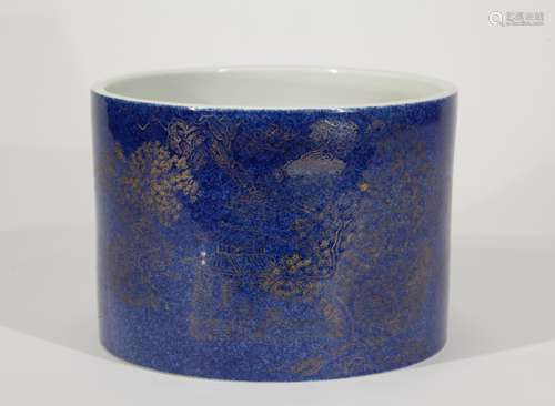 Chinese Blue Glazed Porcelain Brush Pot