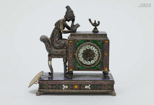 Empire Style Silver Lapiz/Enamel Clock