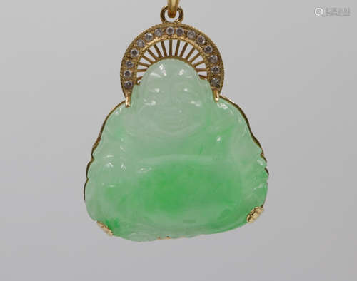 Chinese Jadeite Carving of a Buddha w/ Gold