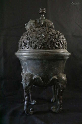 Japanese Large Bronze Censer w/ Elephant Design