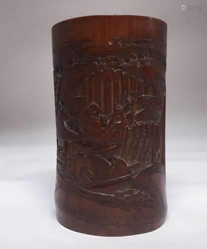 18/19th C. Chinese Bamboo Carved Brush Pot