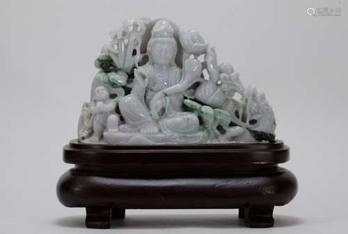 Chinese Jade Buddha w/ Wood Stand