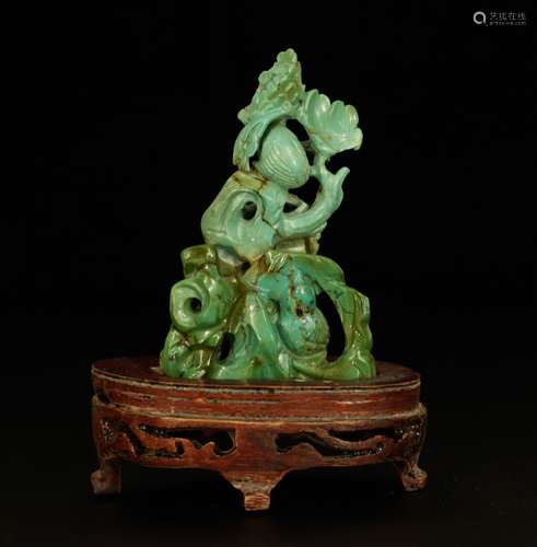 Chinese Turquoise Carving of Bird & Tree