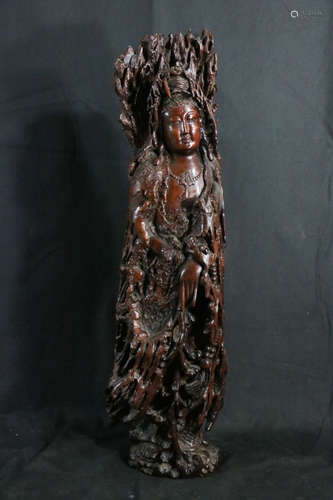 Chinese Scholar Style Wood Carving of Guanyin