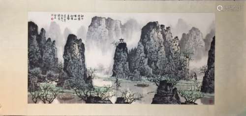 Chinese Calligraphy on Paper of Landscape