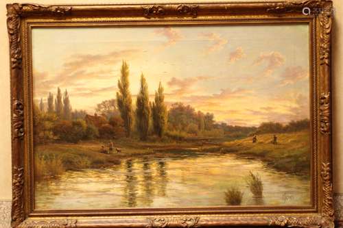 Oil Painting on Canvas, of Sunset Scene, Signed