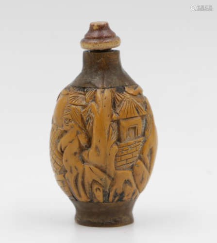 Chinese Carved Walnut Snuff Bottle