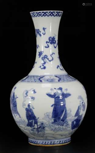 Chinese Blue & White Qing Dynasty Porcelain Vase,