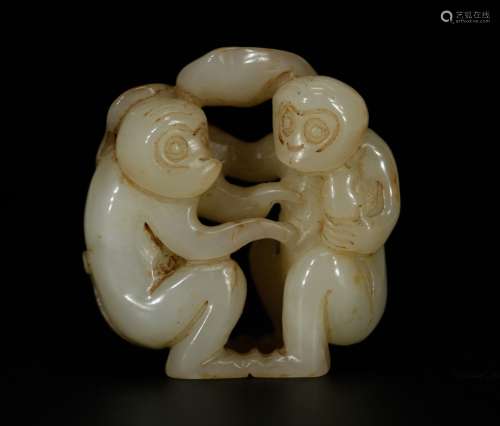 Chinese Jade Carving of Two Monkeys