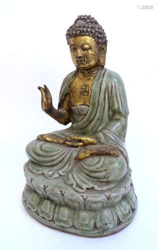 Ming Dynasty Celadon & Gold Gilt Buddha