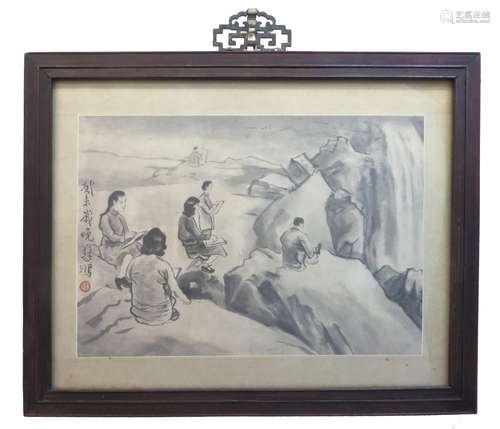 Framed Chinese Watercolor Painting