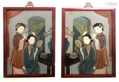 Pair Of Chinese Reverse Paintings