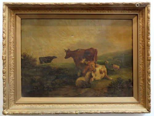 Oil On Canvas Painting Of Cows