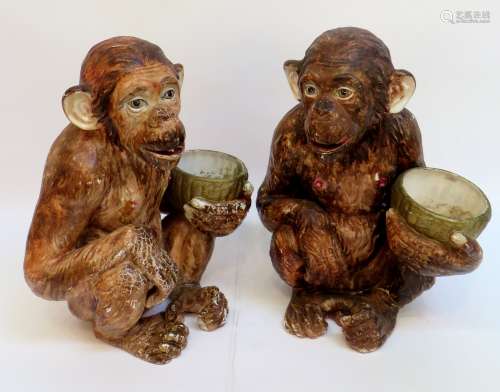 Large Pair Of Painted Ceramic Chimps