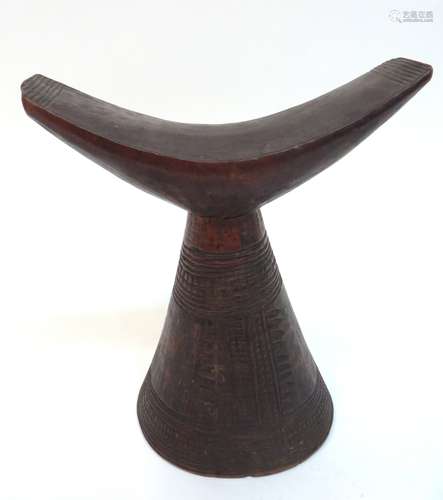 African Carved Wood  Headrest