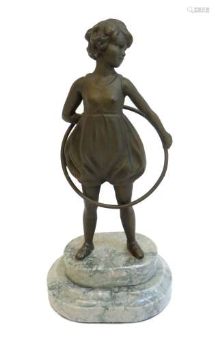 Art Deco Bronze Hula Hoop Girl On Marble