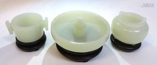 Three White Jade Incense Burners