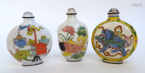 Three Enamel Snuff Bottles