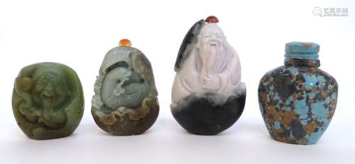 Four Jade & Stone Snuff Bottles