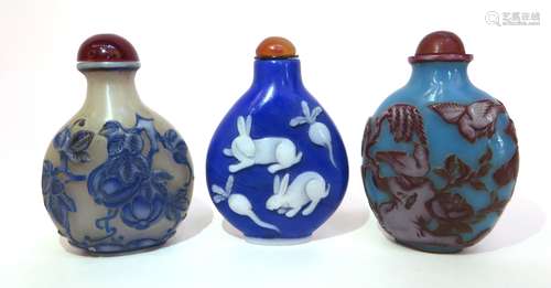 Three Qing Peking Glass Snuff Bottles