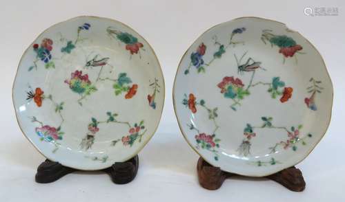 Pair Qianlong Famille Rose Saucers