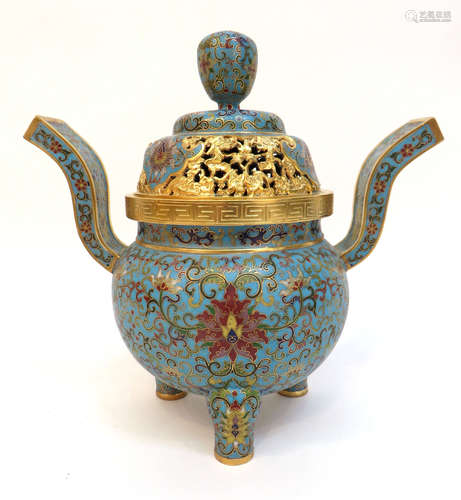 Gold Gilt Qianlong Cloisonne Censer With Lid