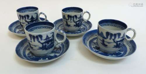 Set Of Four Canton Cups And Saucers