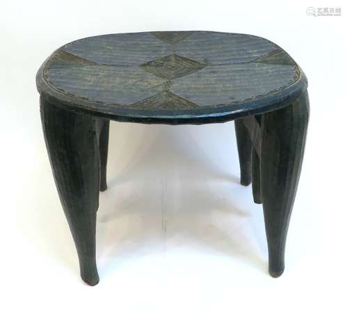 African Painted And Carved Low Table