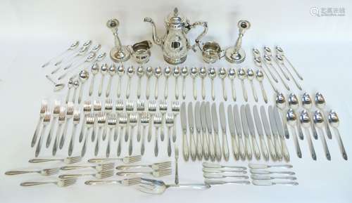 Sterling Flatware & Tea Set With Candlesticks