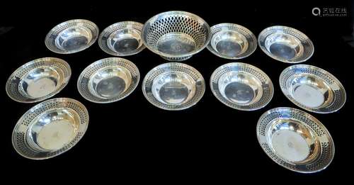 Twelve Piece Sterling Silver Nut Dish Set