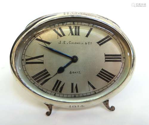 Silver Art Deco Desk/Travel Clock Dated 1914