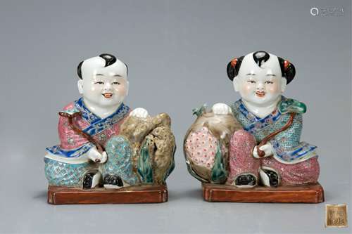 Chinese Republic Period Porcelain Boy And Girl