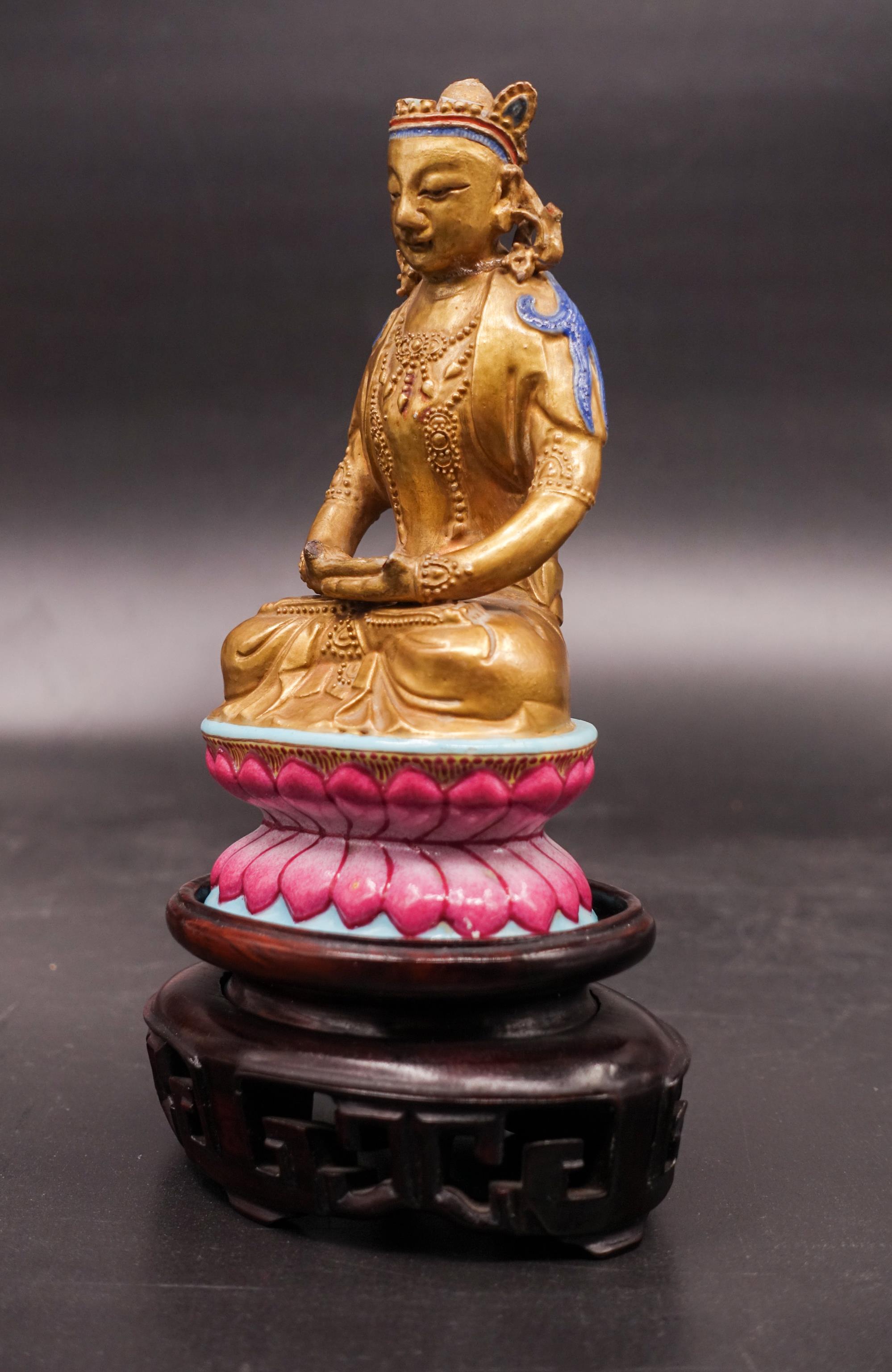 chinese painted gold porcelain sitting buddha