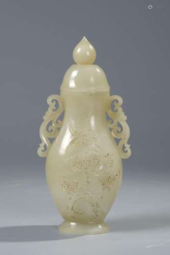 Chinese Celadon White Jade Cover Vase