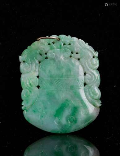 CHINESE JADEITE CARVED DRAGON AX PENDANT