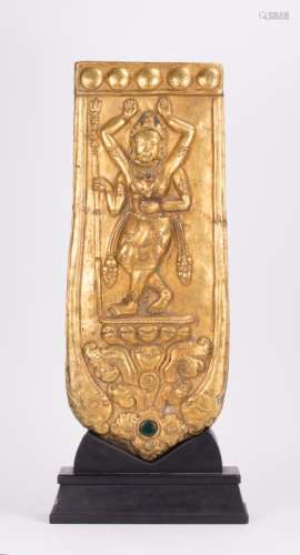 A GILT BRONZE PANEL OF A BUDDHA