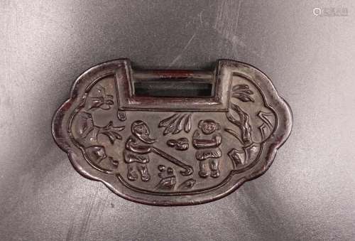 Chinese Qing Dynasty Rosewood Lock Shape Plaque