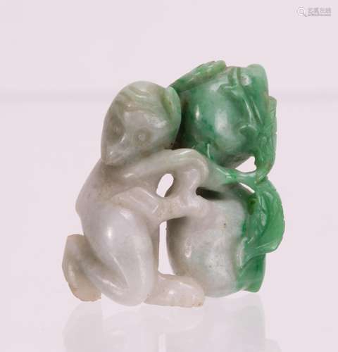 CHINESE JADEITE CARVED MONKEY AND PEACHES