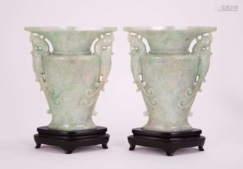 PAIR OF CHINESE JADEITE FLOWER VASES