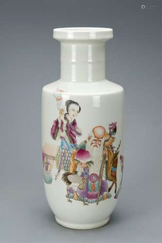 Chinese Famille Rose Painted Rouleau Vase