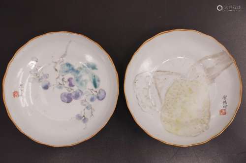 Pair Chinese Qianjiang Porcelain Dish, Jin Pinqing